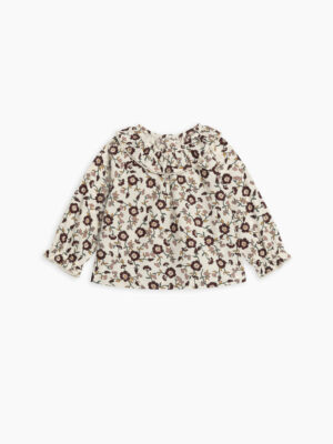 Colored Organics Shirley Poplin Ruffle Collar Shirt In Denali Floral Cranberry