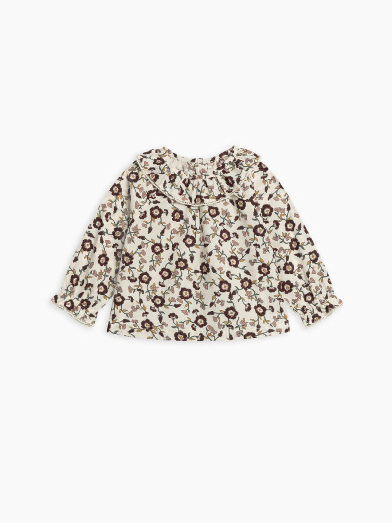 Colored Organics Shirley Poplin Ruffle Collar Shirt In Denali Floral Cranberry