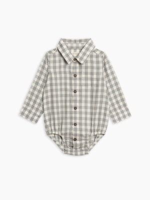 Colored Organics Theo Poplin Collar Bodysuit In Agave Plaid