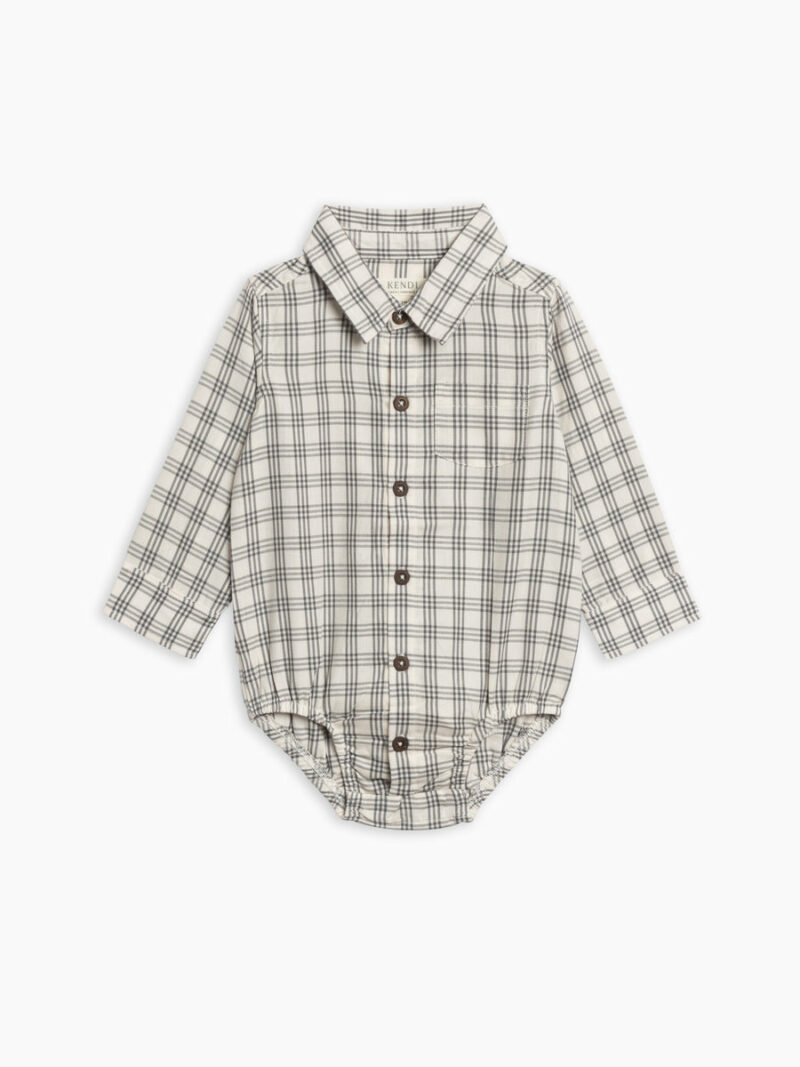 Colored Organics Theo Poplin Collar Bodysuit In Agave Plaid