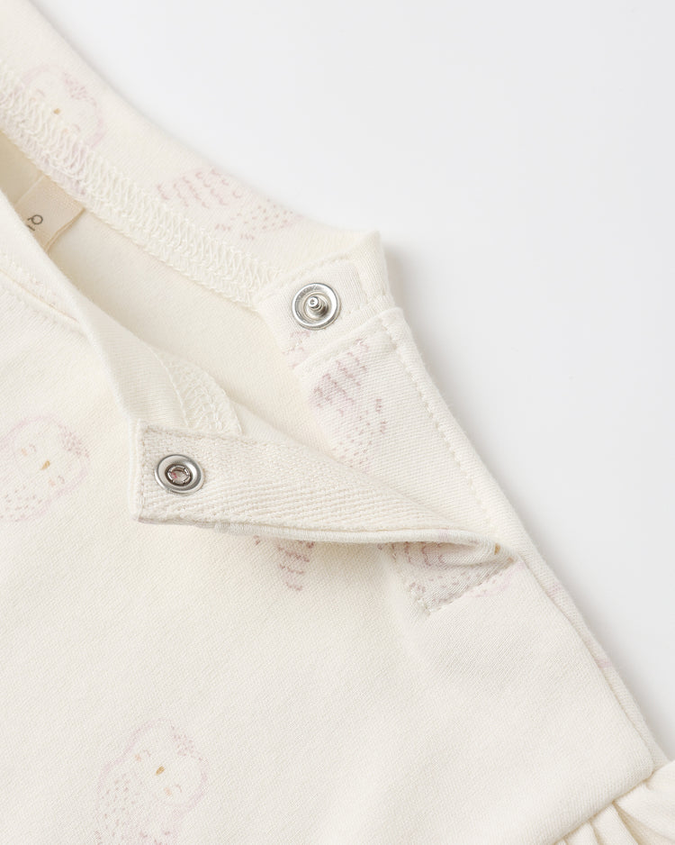 Ruffle Long Sleeve Tee in Snow Owls