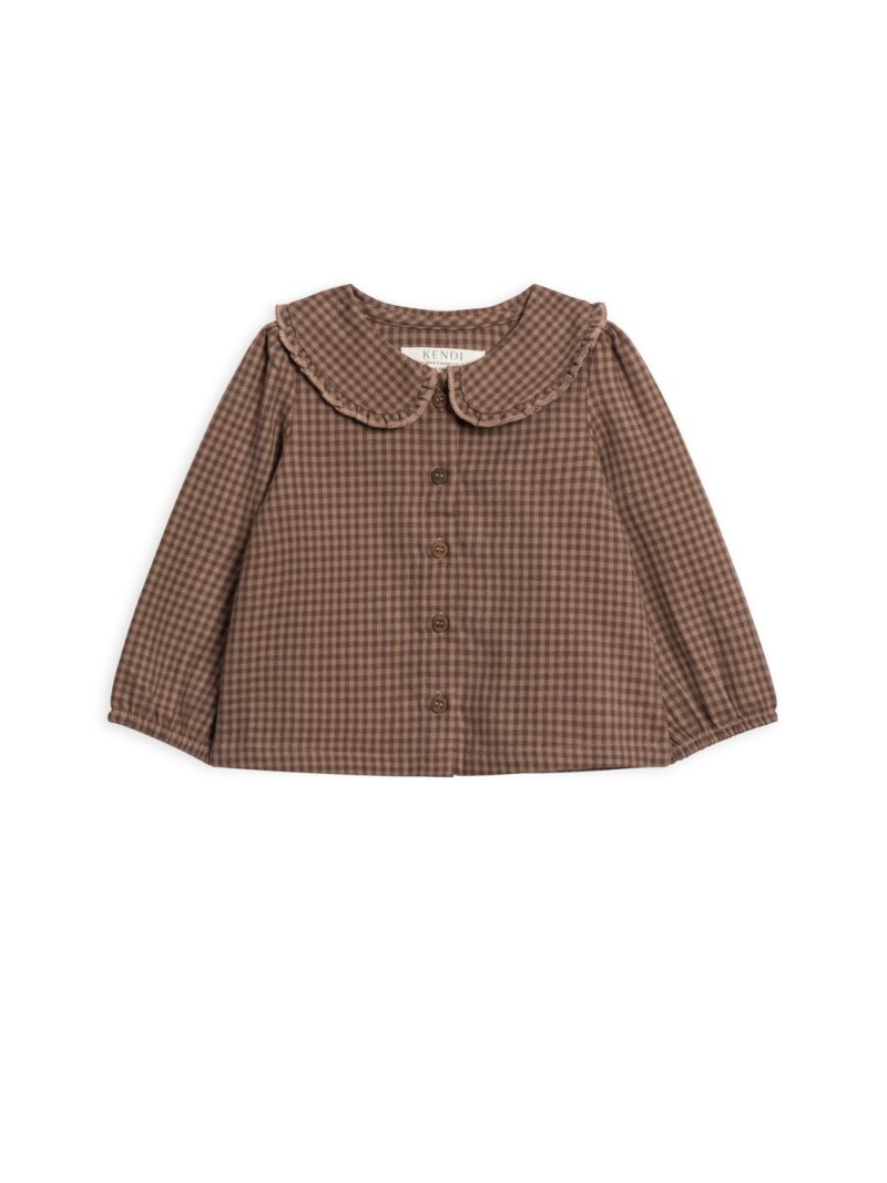 Yael Flannel Ruffle Collared Shirt In Chestnut Plaid