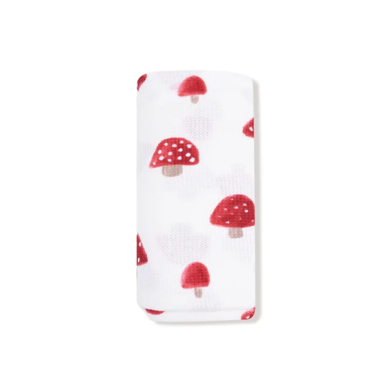 Painterly Mushrooms Bamboo Viscose Waffle Swaddle Blanket made by Angel Dear