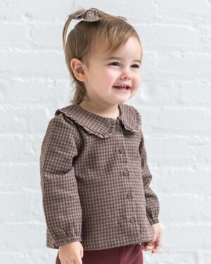 Colored Organics Yael Flannel Ruffle Collared Shirt In Chestnut Plaid