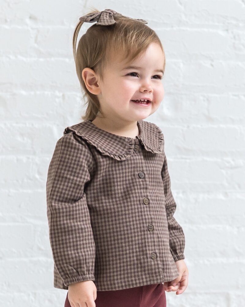 Colored Organics Yael Flannel Ruffle Collared Shirt In Chestnut Plaid