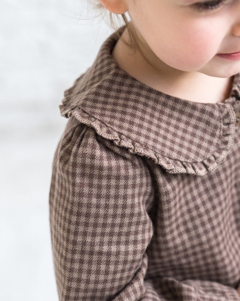 Yael Flannel Ruffle Collared Shirt In Chestnut Plaid from Colored Organics