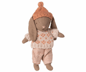 Maileg Micro Brown Winter Bunny In Rose