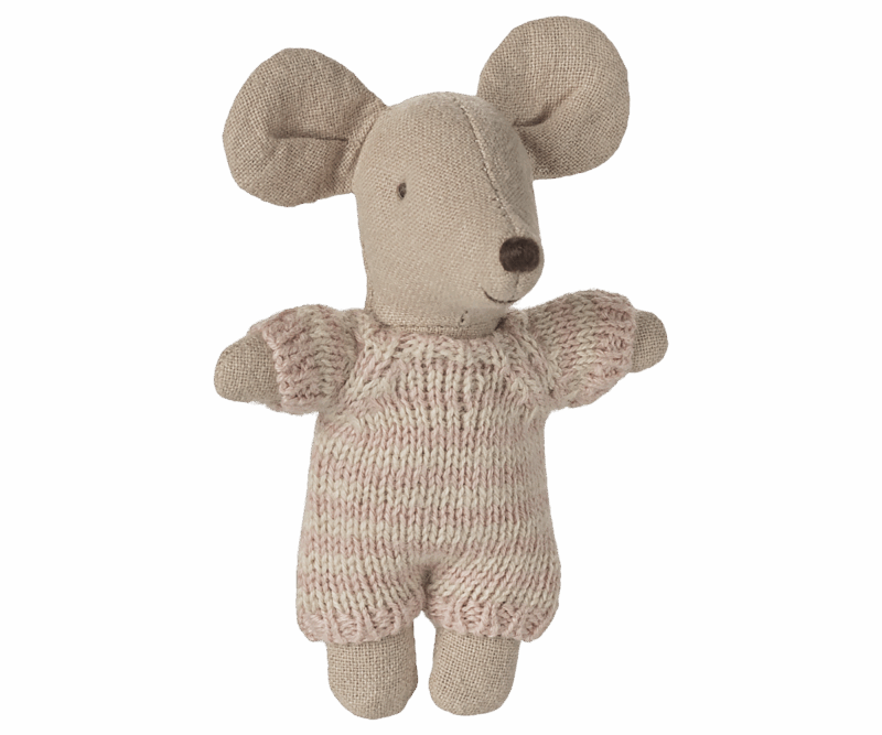 Baby Mouse In Carry Cot In Rose made by Maileg