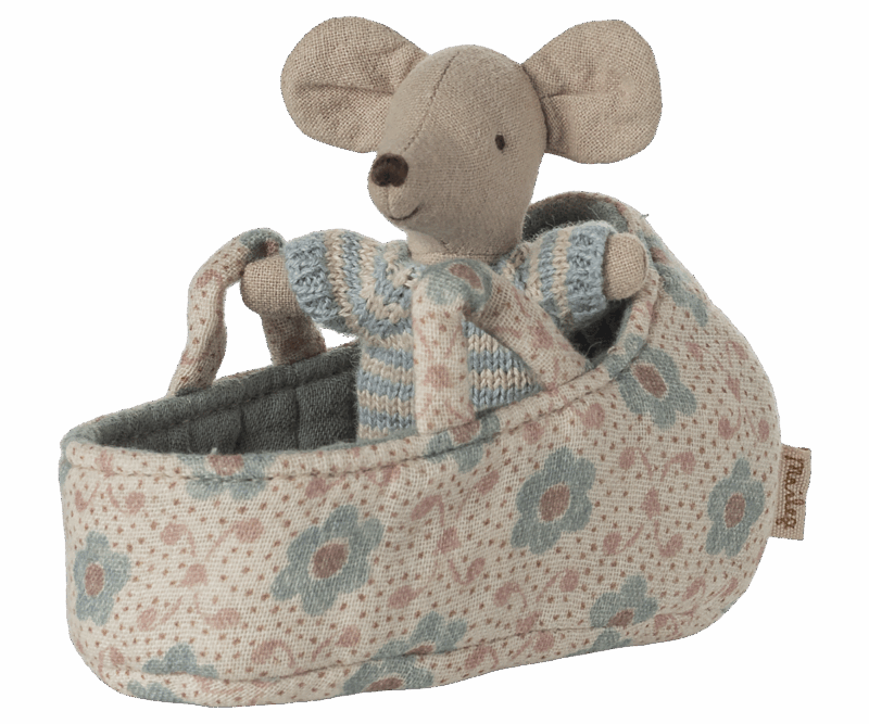 Baby Mouse In Carry Cot In Blue from Maileg Baby Mouse In Carry Cot In Blue from Maileg