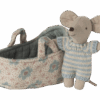 Maileg Baby Mouse In Carry Cot In Blue Maileg Baby Mouse In Carry Cot In Blue