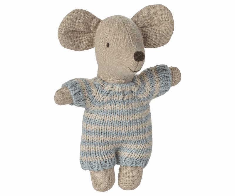Maileg Baby Mouse In Carry Cot In Blue Toys Maileg Baby Mouse In Carry Cot In Blue Toys