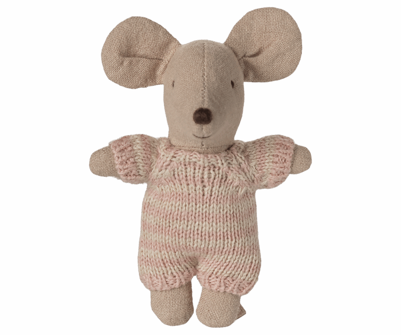 Maileg Baby Mouse In Carry Cot In Rose Toys