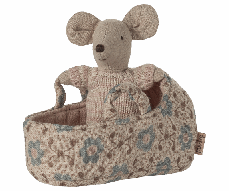 Baby Mouse In Carry Cot In Rose from Maileg