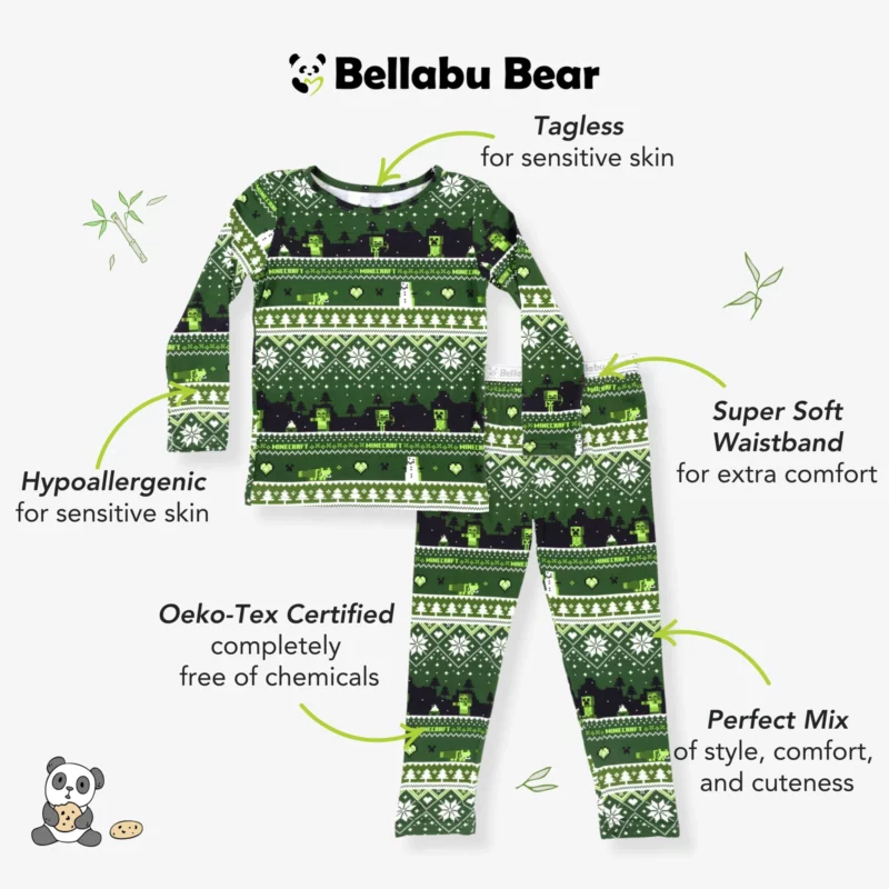 Bellabu Bear Minecraft Christmas Bamboo Viscose Pajama Set