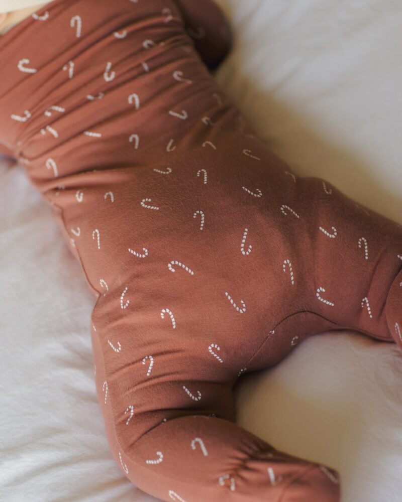 Bamboo Zip Footie In Candy Canes from Quincy Mae