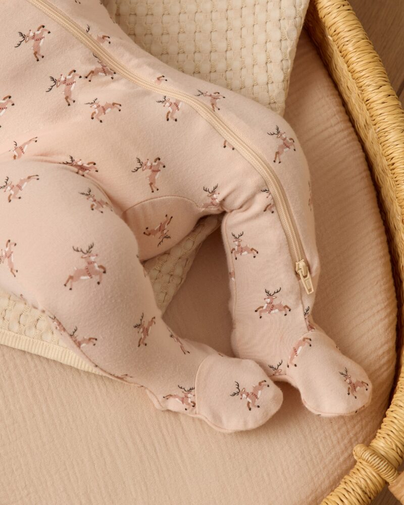 Bamboo Zip Footie In Reindeer from Quincy Mae