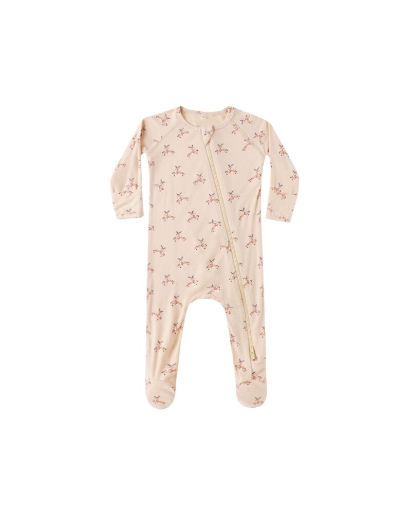Bamboo Zip Footie In Reindeer available at Blossom
