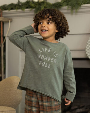 Rylee & Cru Raw Edge Long Sleeve Tee In Life Is Wonder Full