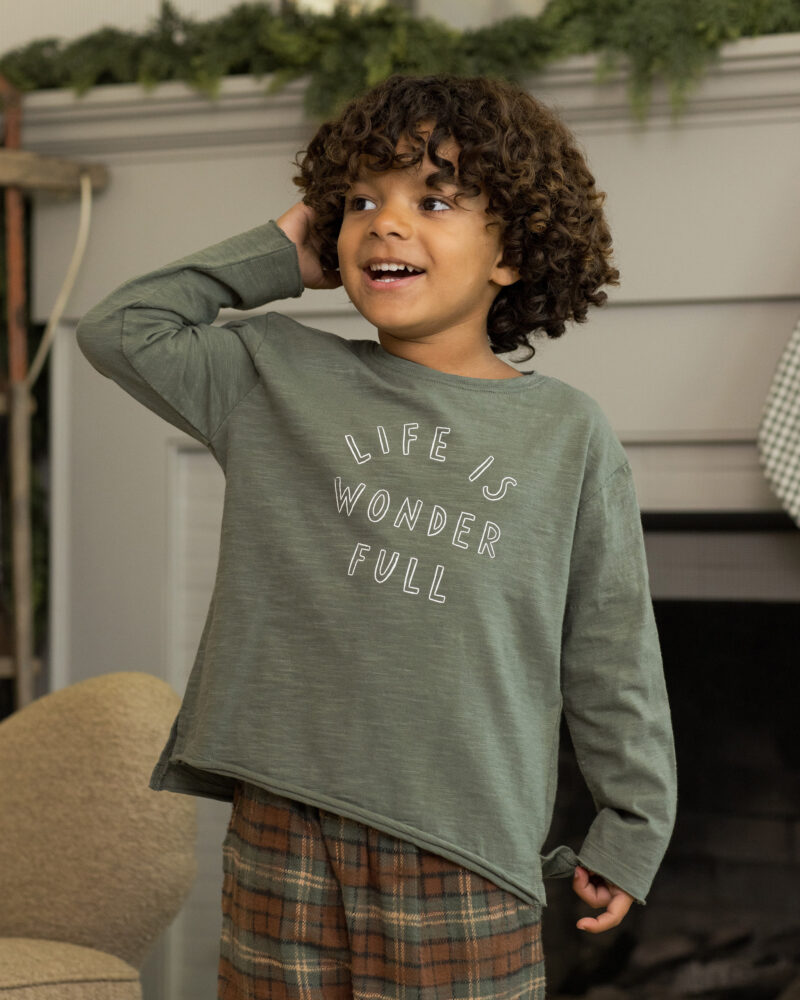 Rylee & Cru Raw Edge Long Sleeve Tee In Life Is Wonder Full