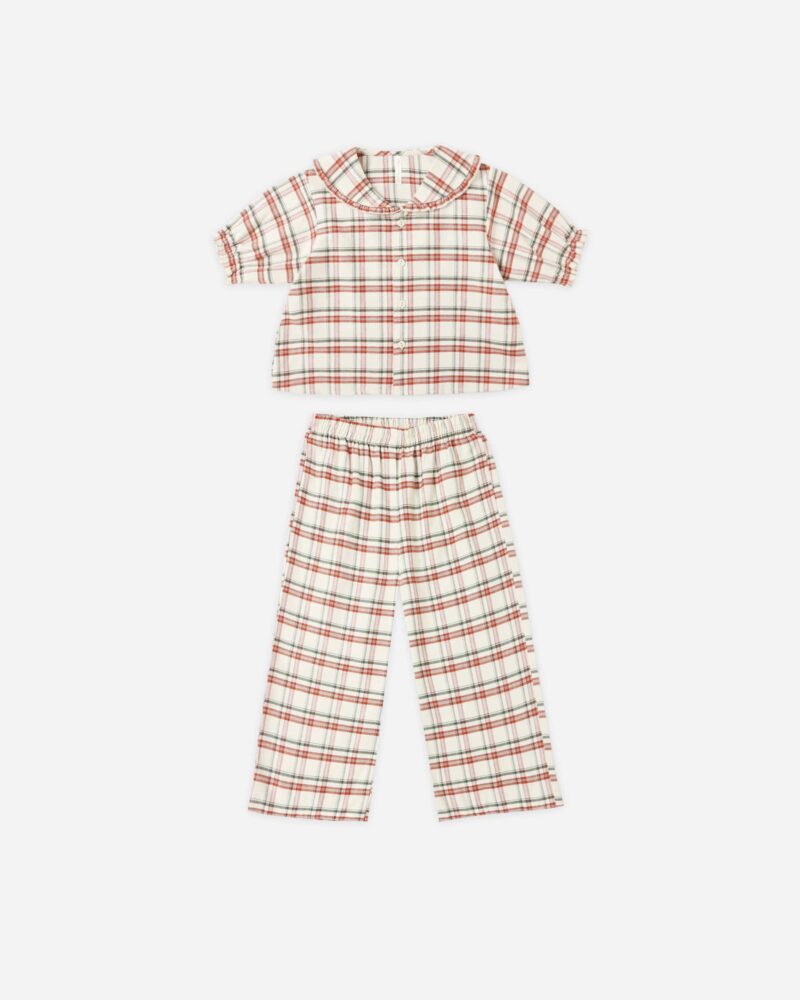 Ruffle Pajamas In Holiday Flannel available at Blossom