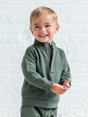 Colored Organics Eunan Fleece Half Zip Pullover Sweatshirt In Pine