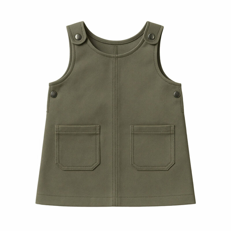 Colored Organics Alma Twill Jumper Dress In Olive