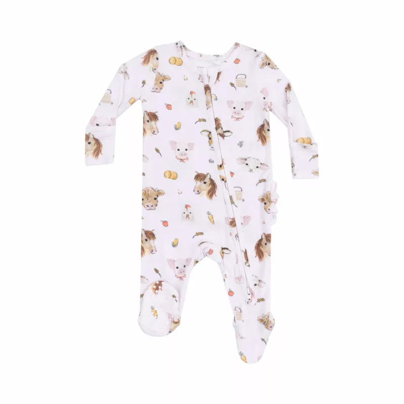 Angel Dear Vintage Animals Faces Bamboo Viscose Ruffle Zipper Footie Angel Dear Vintage Animals Faces Bamboo Viscose Ruffle Zipper Footie