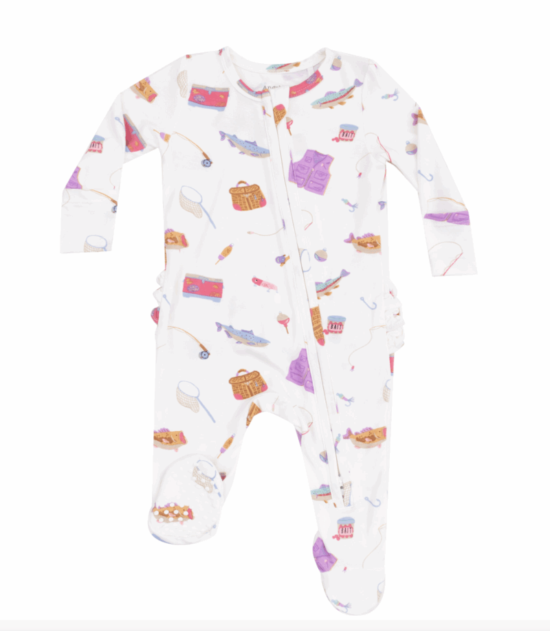 Angel Dear Fishing Things Pink Bamboo Viscose Ruffle Zipper Footie Angel Dear Fishing Things Pink Bamboo Viscose Ruffle Zipper Footie