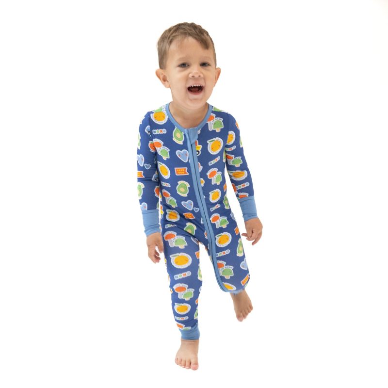 Angel Dear My Funny Valentine On Blue Bamboo Viscose Zippered Romper