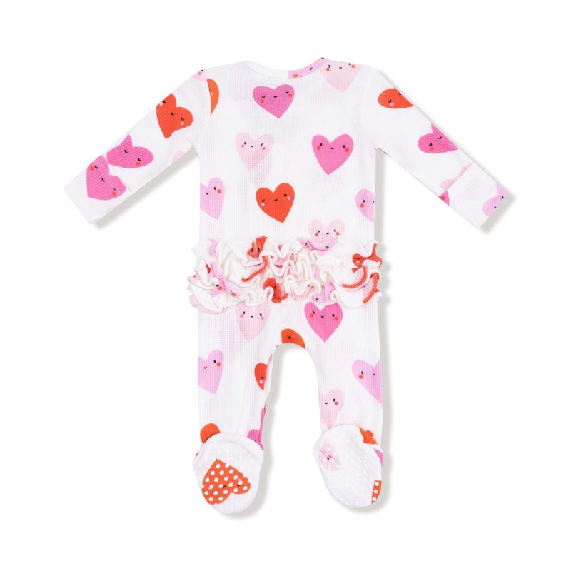 Happy Hearts Waffle Bamboo Viscose Ruffle Footie