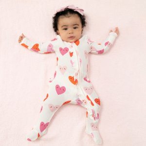 Angel Dear Happy Hearts Waffle Bamboo Viscose Ruffle Footie