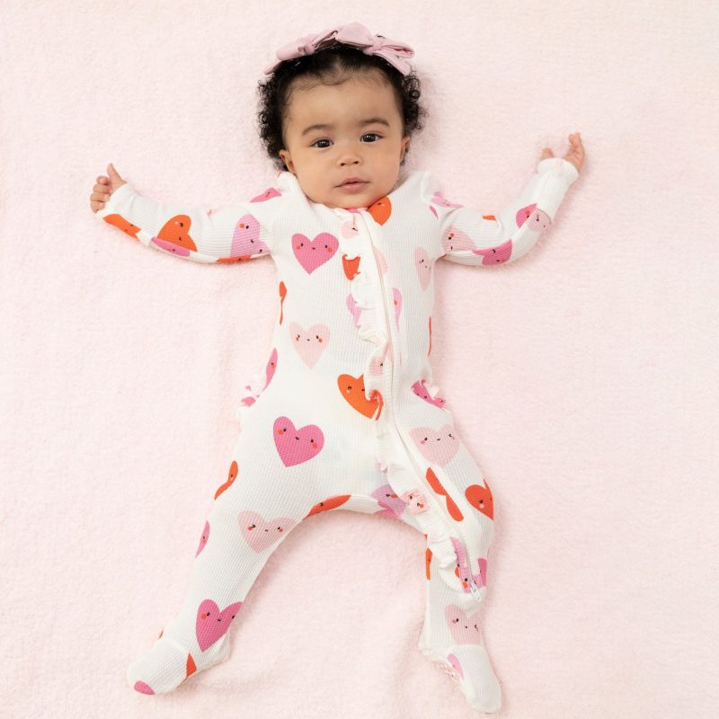 Angel Dear Happy Hearts Waffle Bamboo Viscose Ruffle Footie