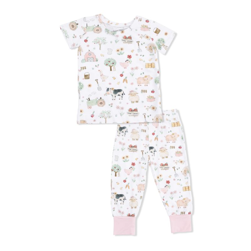 Angel Dear Cute Farm Animals on Pink Bamboo Viscose Short Sleeve Loungewear Set
