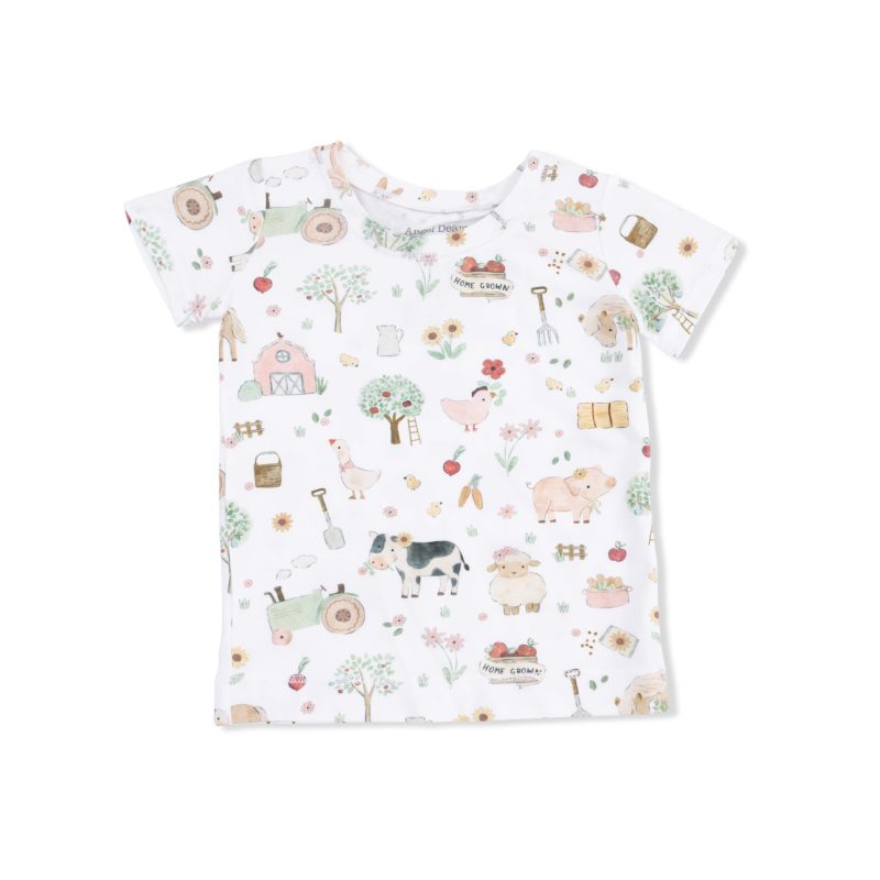 Cute Farm Animals on Pink Bamboo Viscose Short Sleeve Loungewear Set from Angel Dear
