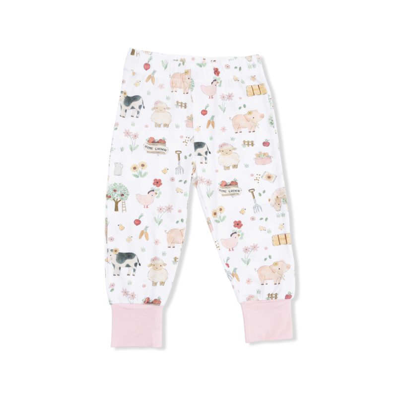 Cute Farm Animals on Pink Bamboo Viscose Short Sleeve Loungewear Set