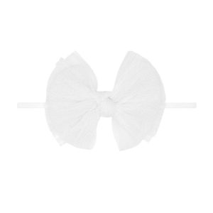 Baby Bling Bows Pleated White Tulle Fab Skinny Nylon Headband