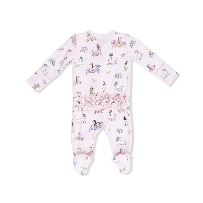 Fancy Hounds with Bows Bamboo Viscose 2 Way Ruffle Back Zipper Footie from Angel Dear