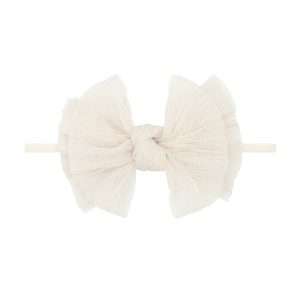 Baby Bling Bows Pleated Oatmeal Tulle Fab Skinny Nylon Headband Baby Bling Bows Pleated Oatmeal Tulle Fab Skinny Nylon Headband
