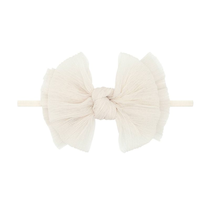 Baby Bling Bows Pleated Oatmeal Tulle Fab Skinny Nylon Headband
