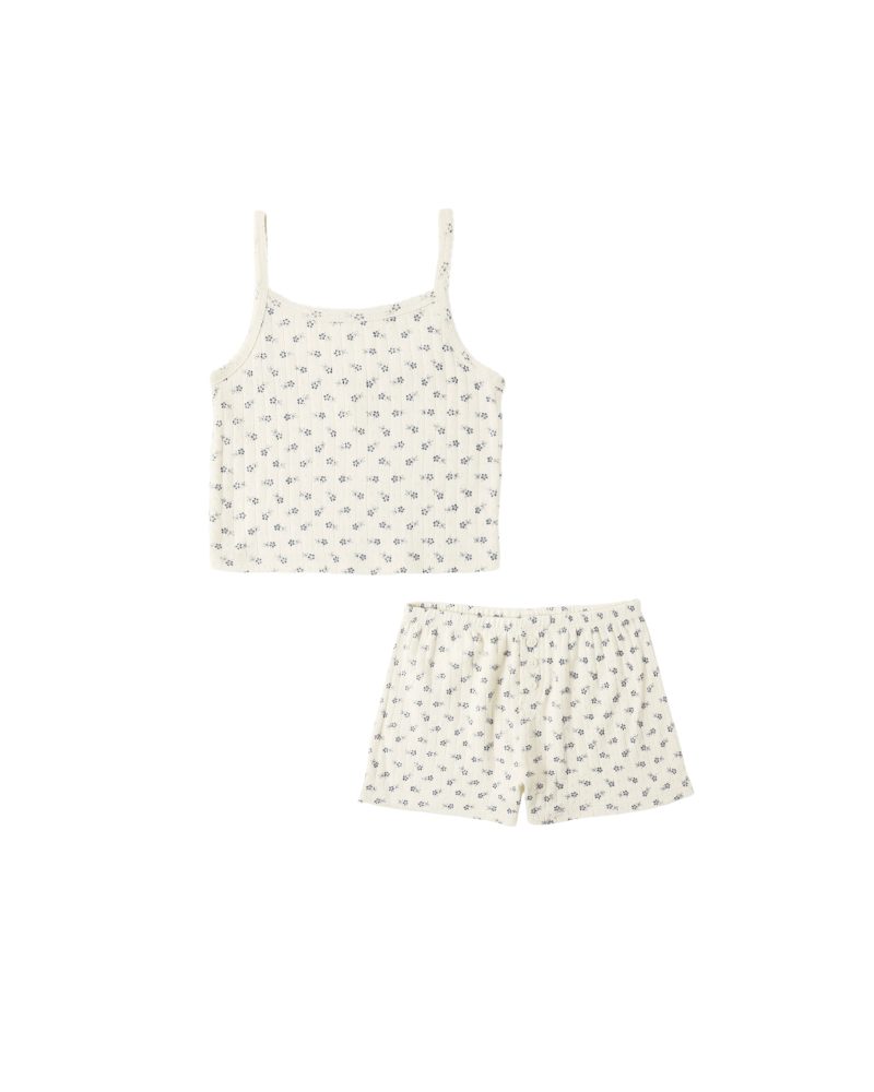 Rylee + Cru Teen Pointelle Lounge Set In Blue Ditsy Rylee + Cru Teen Pointelle Lounge Set In Blue Ditsy