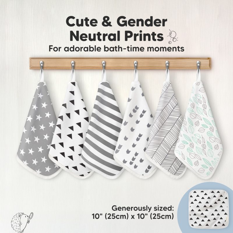 KeaBabies Greyscape Organic Cami Baby Washcloths 6-Pack