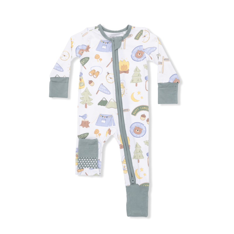 Camping In Blue Bamboo Viscose Convertible Romper from Angel Dear