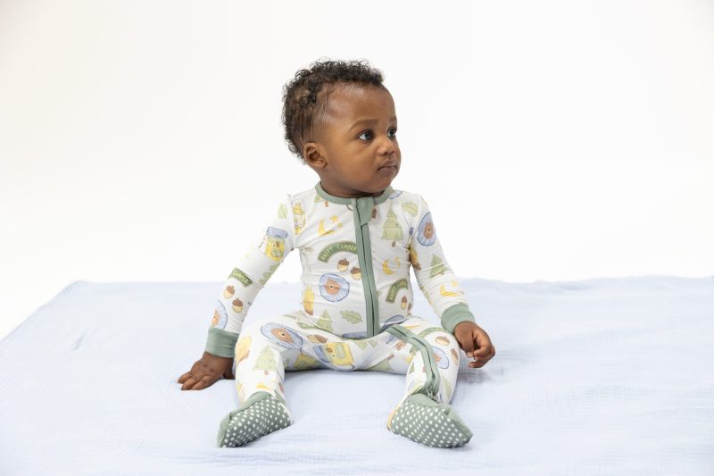 Angel Dear Camping In Blue Bamboo Viscose Convertible Romper