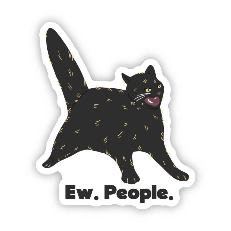 Big Moods Ew People Black Cat Sticker available at Blossom