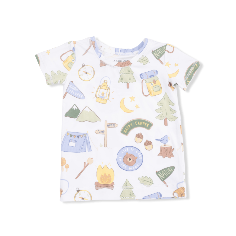 Camping In Blue Bamboo Viscose Short Sleeve Loungewear Set