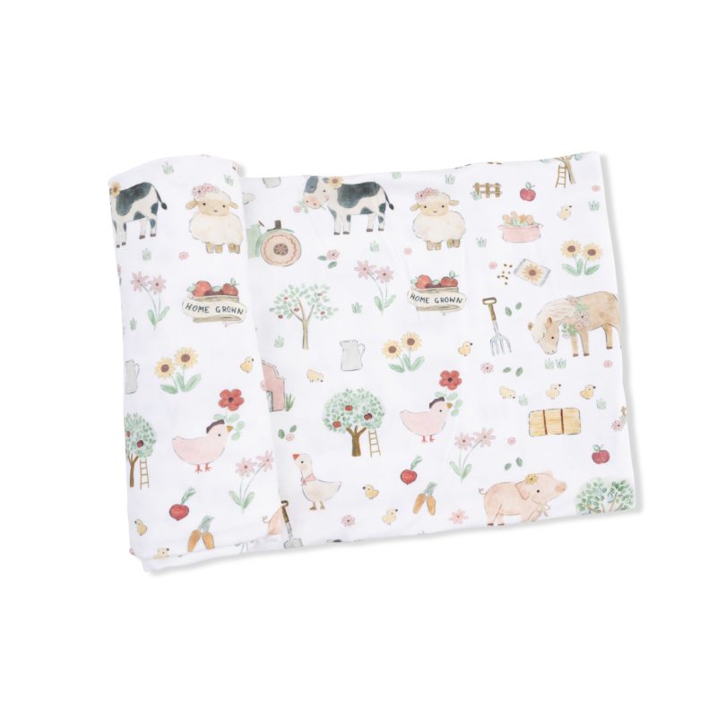 Cute Farm Animals in Pink Swaddle Blanket from Angel Dear