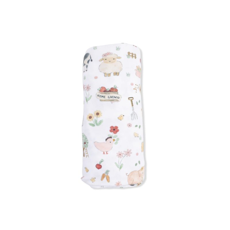 Cute Farm Animals in Pink Swaddle Blanket made by Angel Dear