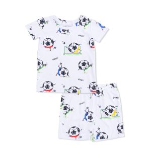 Angel Dear Soccer Balls Playing Soccer In Blue Bamboo Viscose Loungewear Short Set Angel Dear Soccer Balls Playing Soccer In Blue Bamboo Viscose Loungewear Short Set