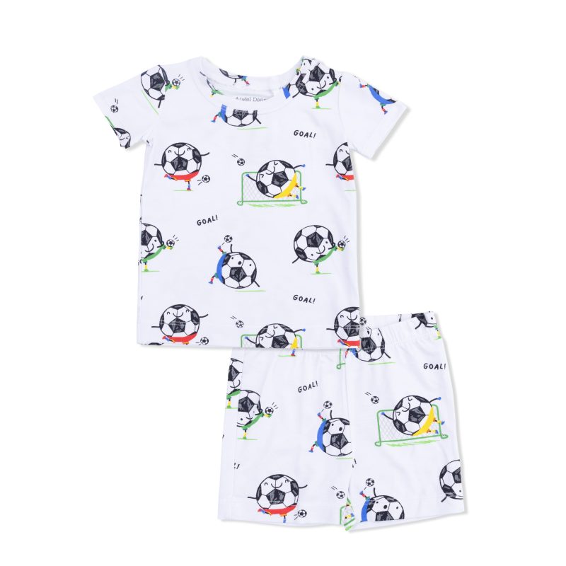 Angel Dear Soccer Balls Playing Soccer In Blue Bamboo Viscose Loungewear Short Set Angel Dear Soccer Balls Playing Soccer In Blue Bamboo Viscose Loungewear Short Set