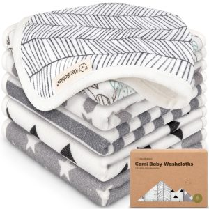 KeaBabies Greyscape Organic Cami Baby Washcloths 6-Pack
